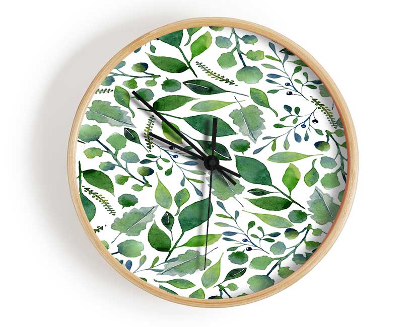 Green Leafy Pattern Clock - Wallart-Direct UK