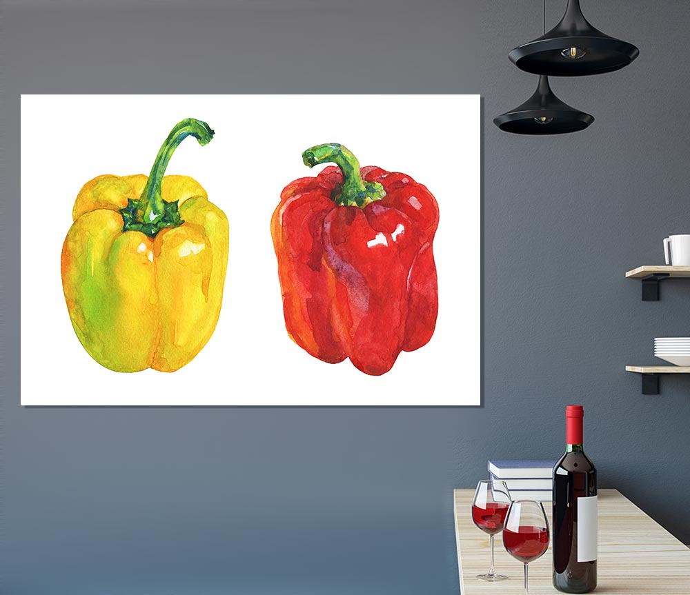 Yellow And Red Pepper Print Poster Wall Art