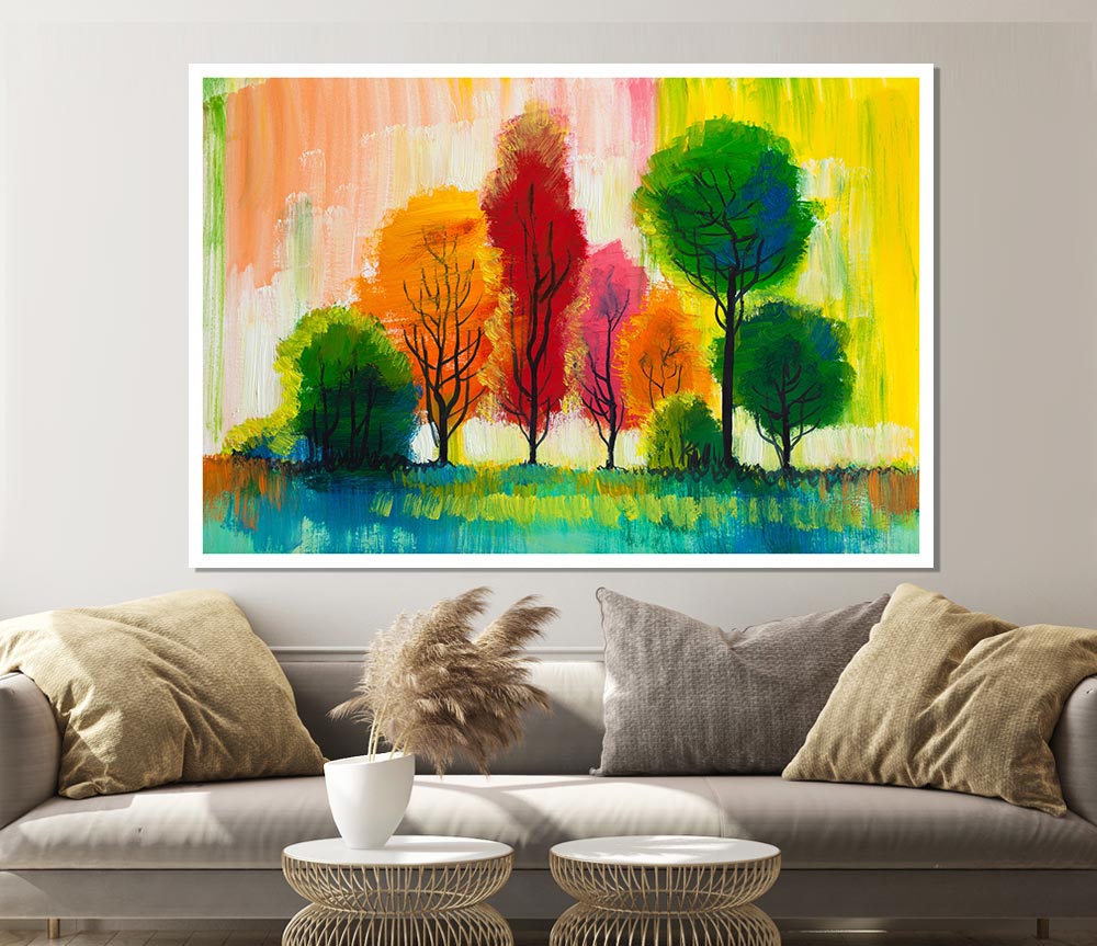 Autumn Vibrant Trees Print Poster Wall Art