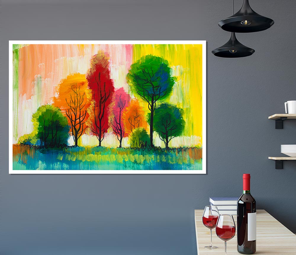 Autumn Vibrant Trees Print Poster Wall Art