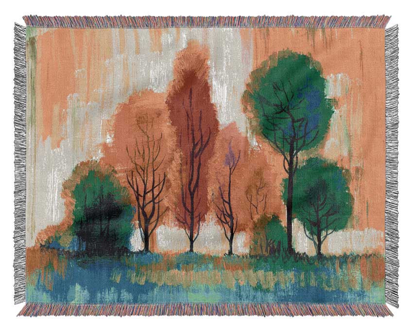 Autumn Vibrant Trees Woven Blanket