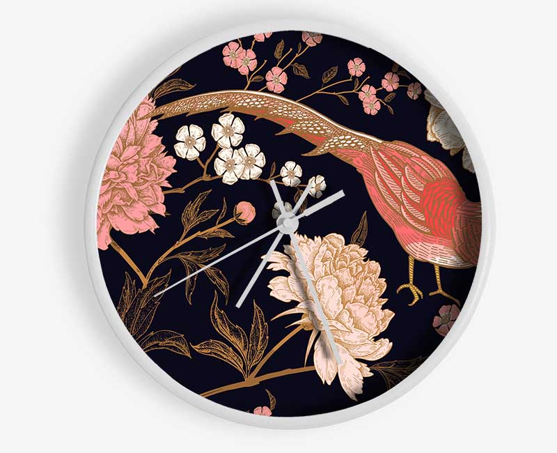 Pheasant And Flowers Clock - Wallart-Direct UK