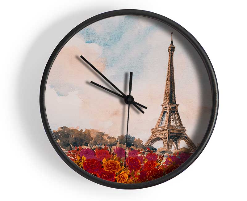 The Eiffel Tower Roses Clock - Wallart-Direct UK