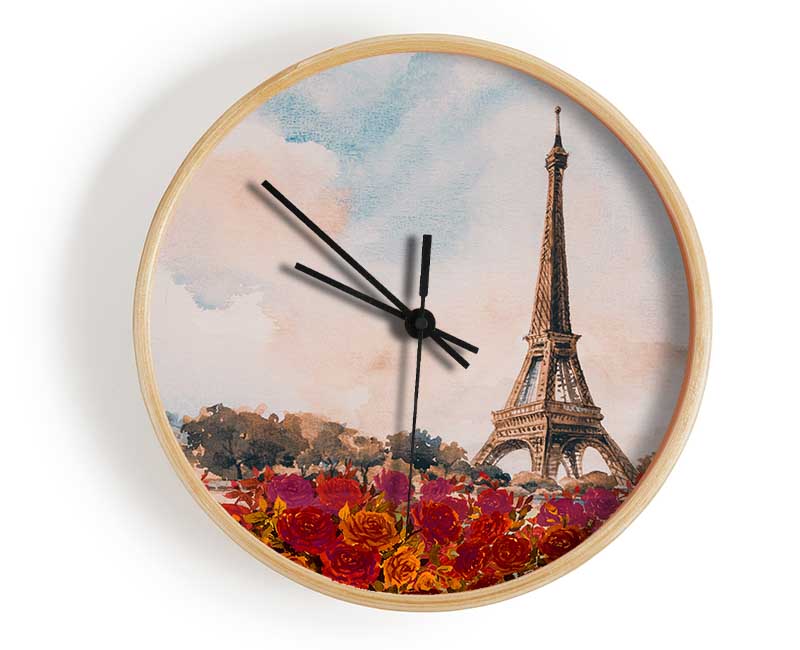 The Eiffel Tower Roses Clock - Wallart-Direct UK