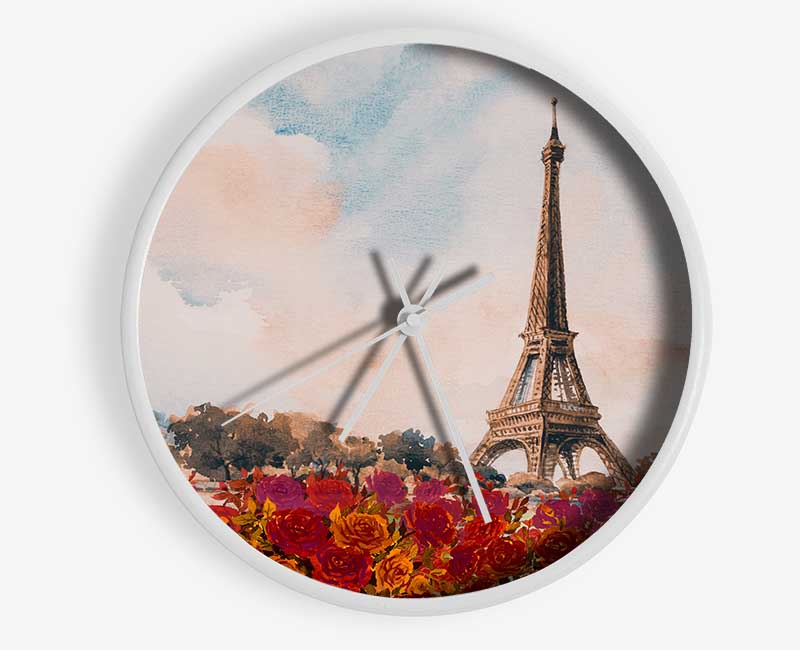 The Eiffel Tower Roses Clock - Wallart-Direct UK