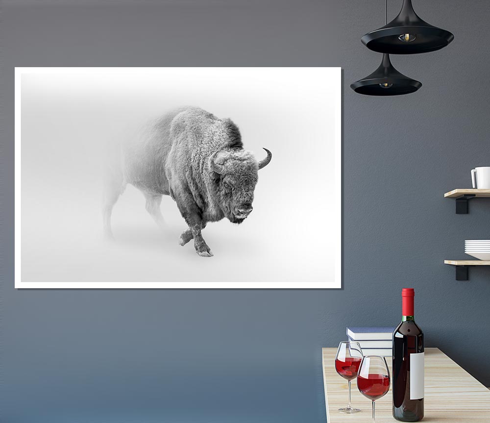 Bison In The Mist Print Poster Wall Art