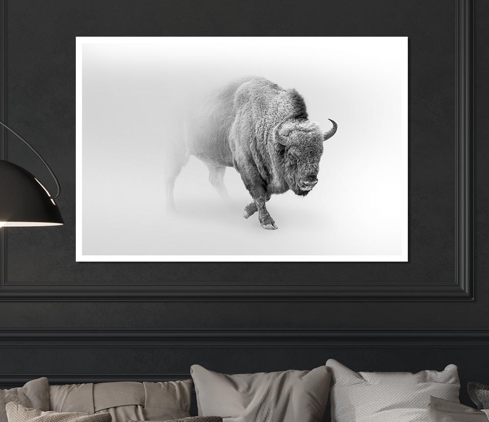 Bison In The Mist Print Poster Wall Art