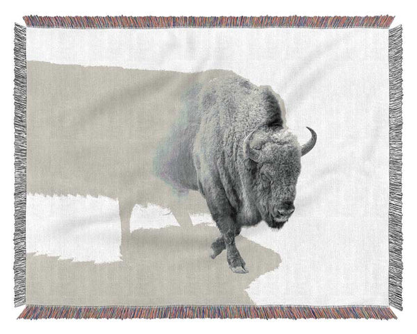 Bison In The Mist Woven Blanket