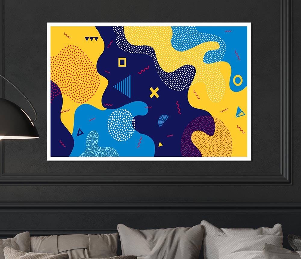 Blue And Yellow Modern Shapes Print Poster Wall Art