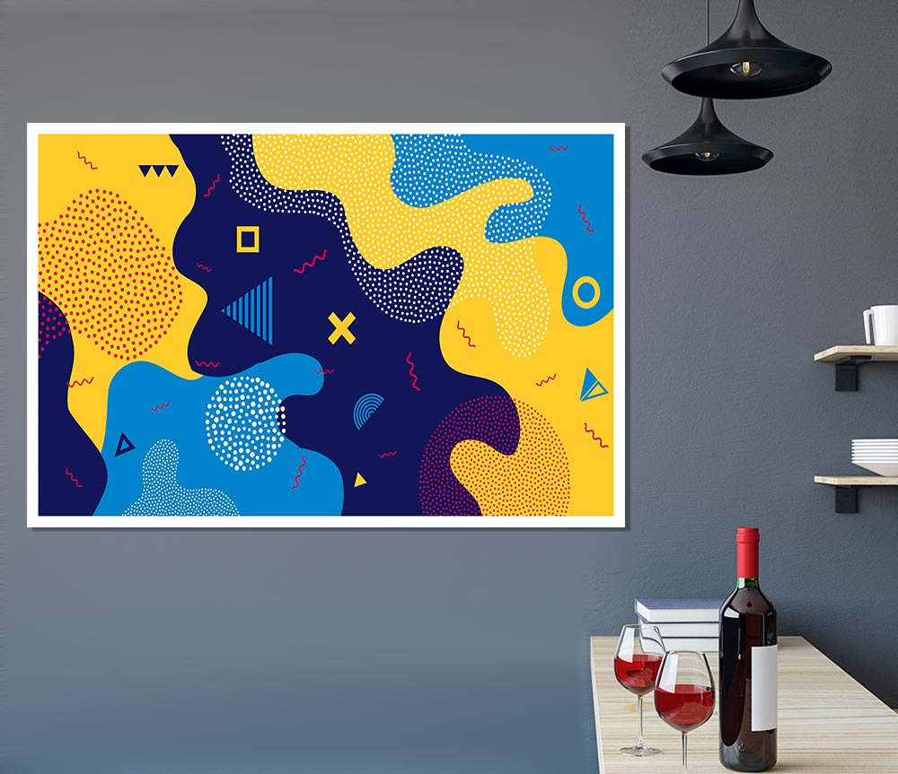 Blue And Yellow Modern Shapes Print Poster Wall Art