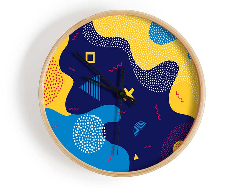 Blue And Yellow Modern Shapes Clock - Wallart-Direct UK