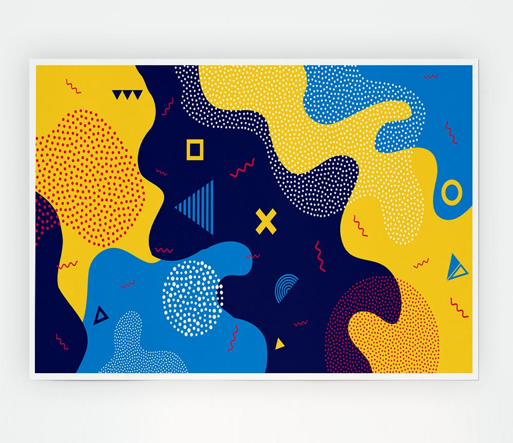 Blue And Yellow Modern Shapes Print Poster Wall Art