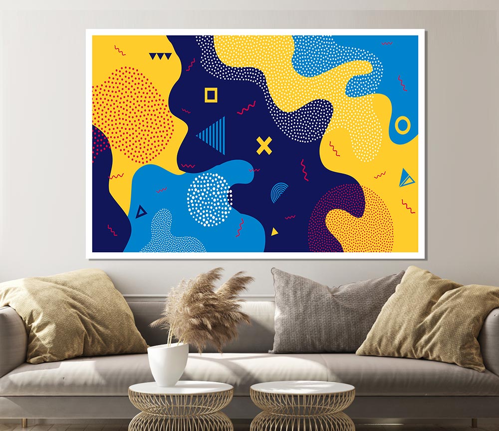 Blue And Yellow Modern Shapes Print Poster Wall Art