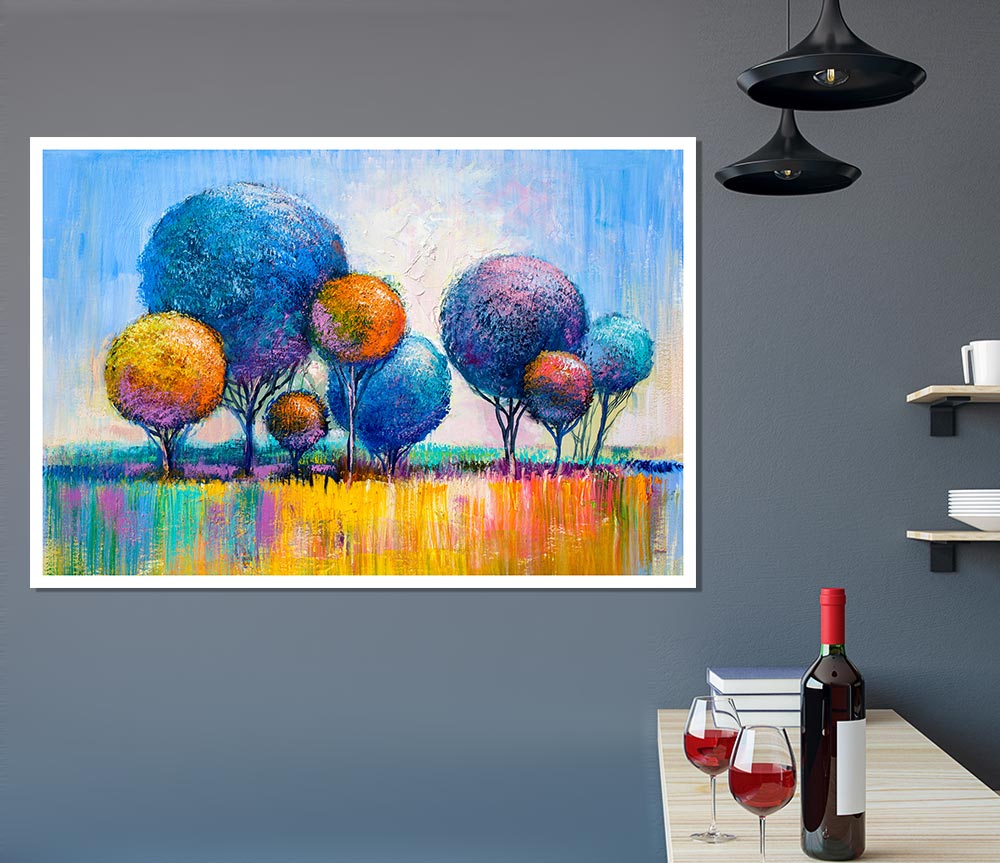 Circular Trees In The Meadow Print Poster Wall Art