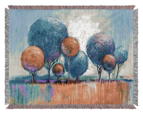 Circular Trees In The Meadow Woven Blanket