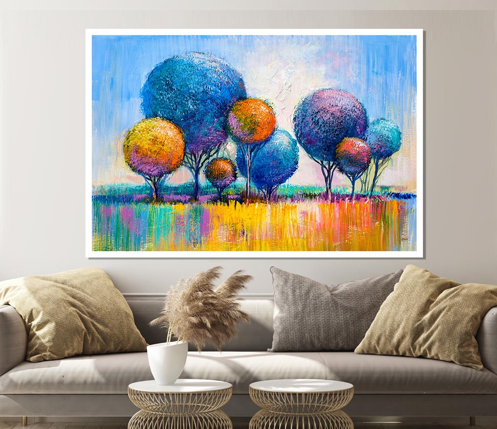 Circular Trees In The Meadow Print Poster Wall Art