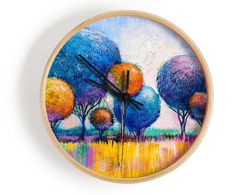 Circular Trees In The Meadow Clock - Wallart-Direct UK