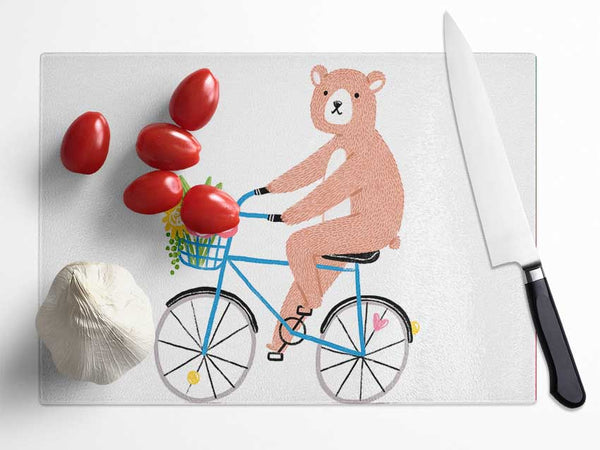 Bear Riding A Bike Glass Chopping Board