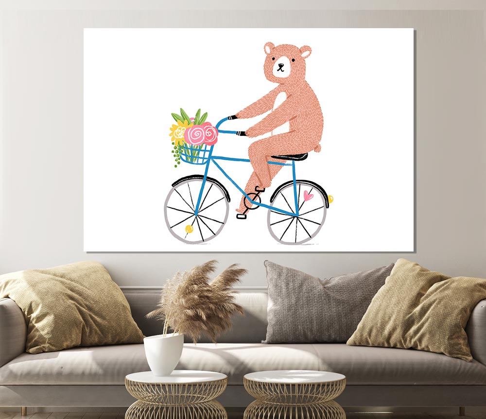 Bear Riding A Bike Print Poster Wall Art