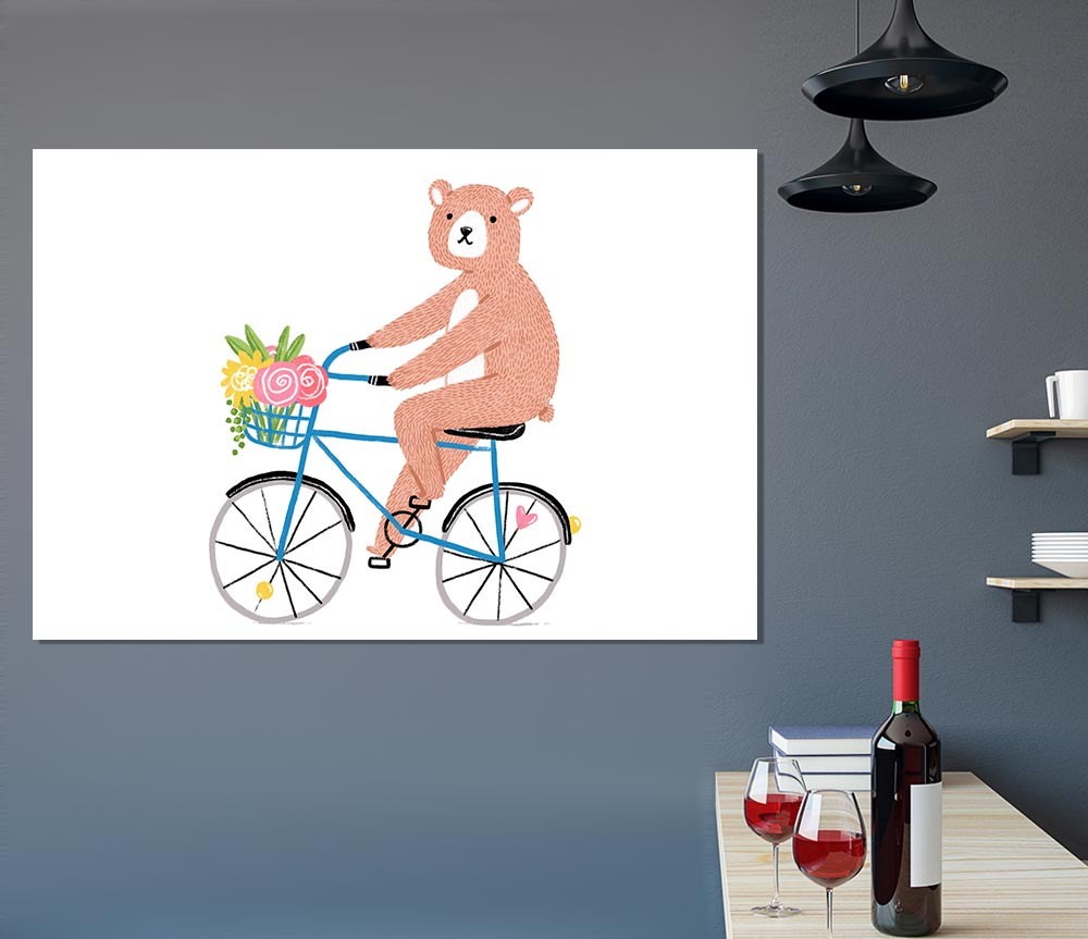 Bear Riding A Bike Print Poster Wall Art