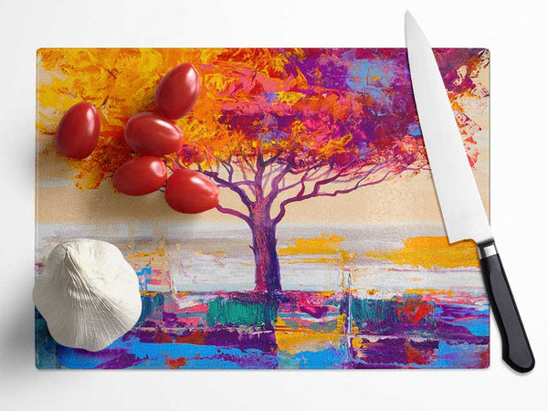 Close Up Tree Autumnal Glass Chopping Board