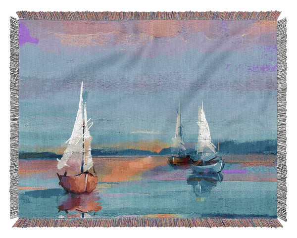 Turquoise Watercolour Boats Woven Blanket