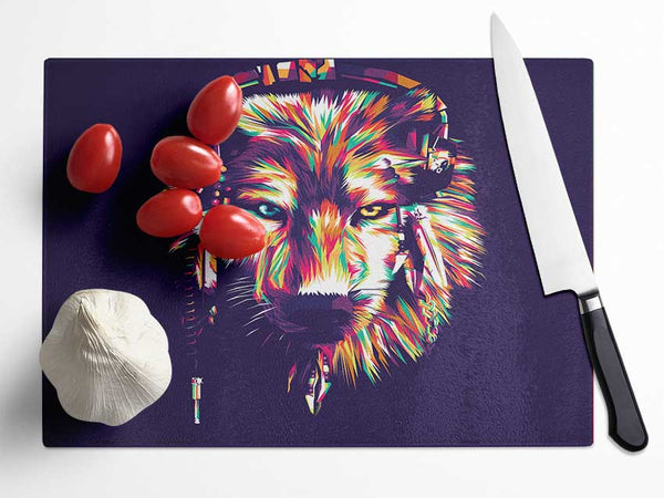 Vibrant Wolf Glass Chopping Board