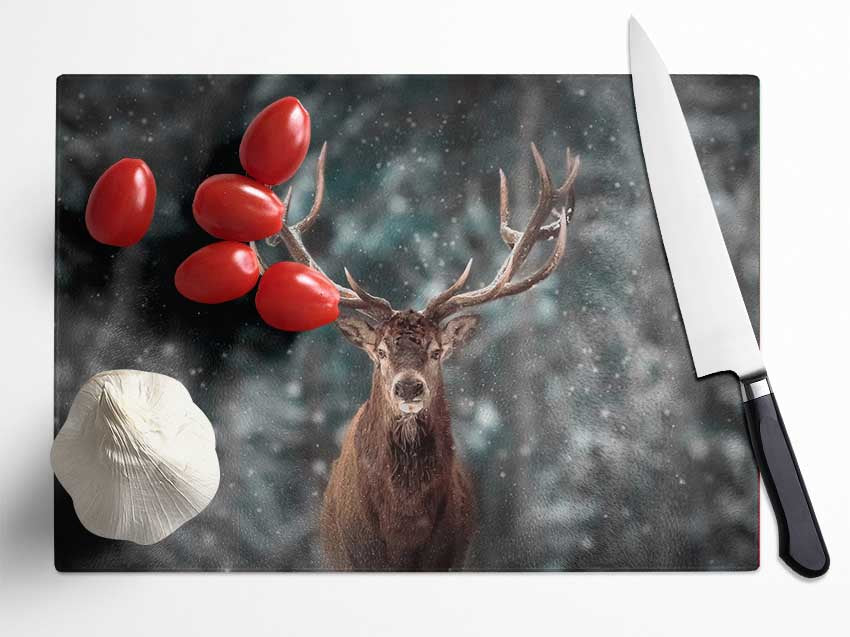 Stag In The Snow Glass Chopping Board