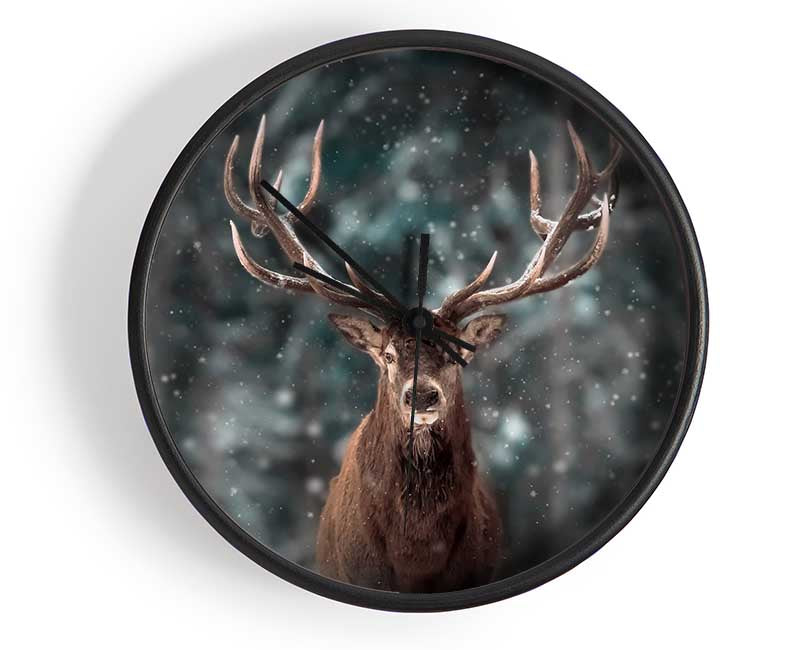 Stag In The Snow Clock - Wallart-Direct UK