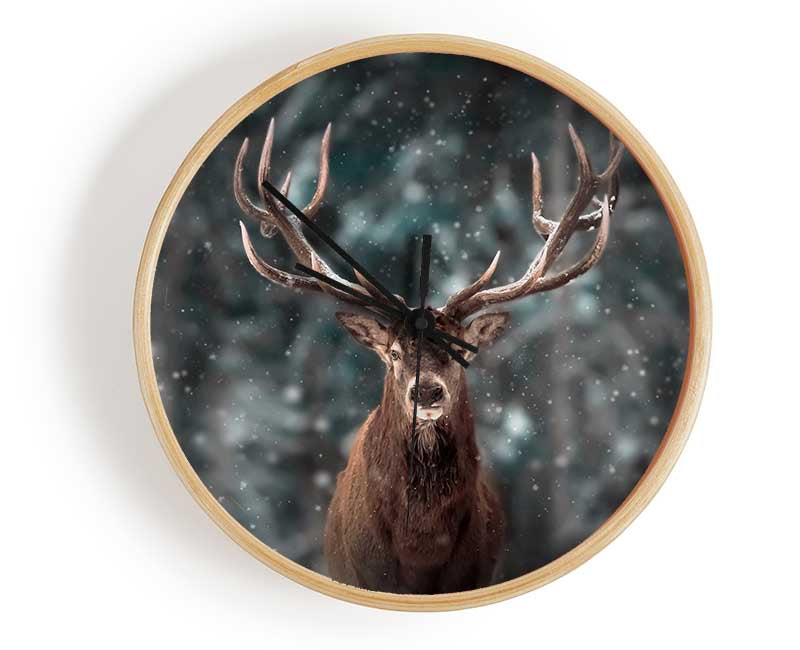 Stag In The Snow Clock - Wallart-Direct UK