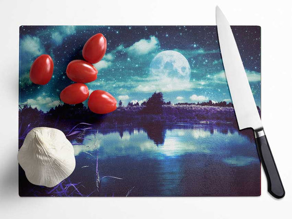 Lake Under The Night Sky Glass Chopping Board