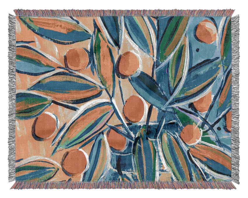 Bright Oranges On Tree Woven Blanket