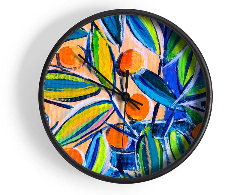 Bright Oranges On Tree Clock - Wallart-Direct UK