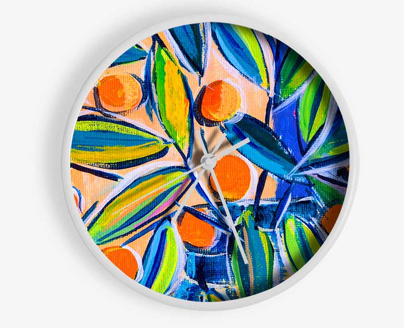 Bright Oranges On Tree Clock - Wallart-Direct UK