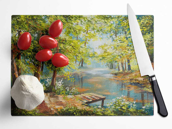 Footbridge Into The Woods Lake Glass Chopping Board