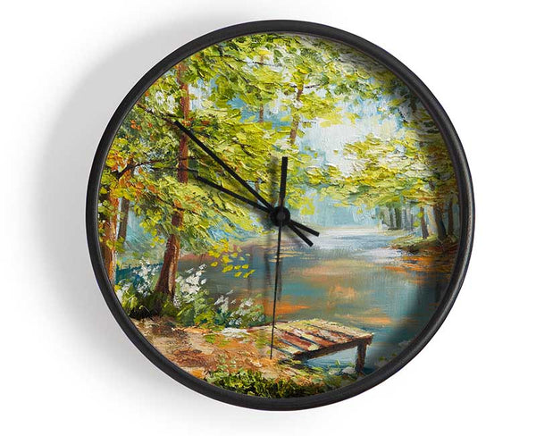 Footbridge Into The Woods Lake Clock - Wallart-Direct UK