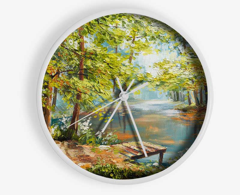 Footbridge Into The Woods Lake Clock - Wallart-Direct UK