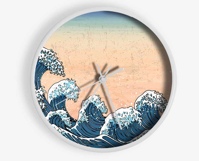 Japanese Waves In The Sunset Clock - Wallart-Direct UK