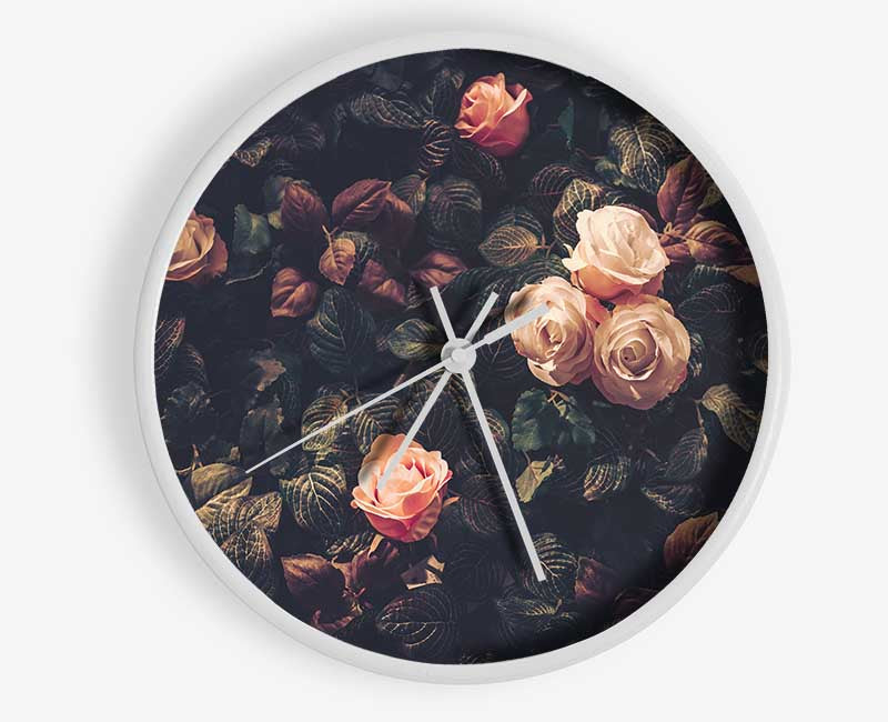 Pale Roses In Soft Greenery Clock - Wallart-Direct UK