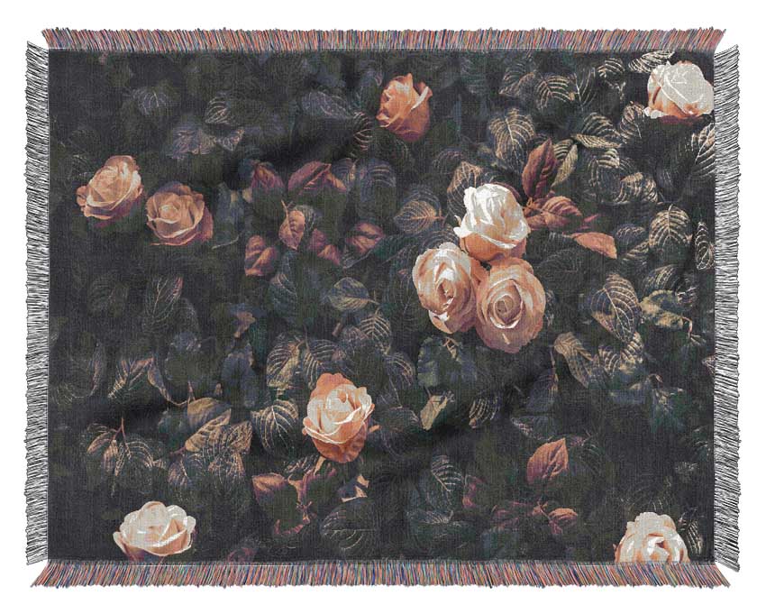 Pale Roses In Soft Greenery Woven Blanket