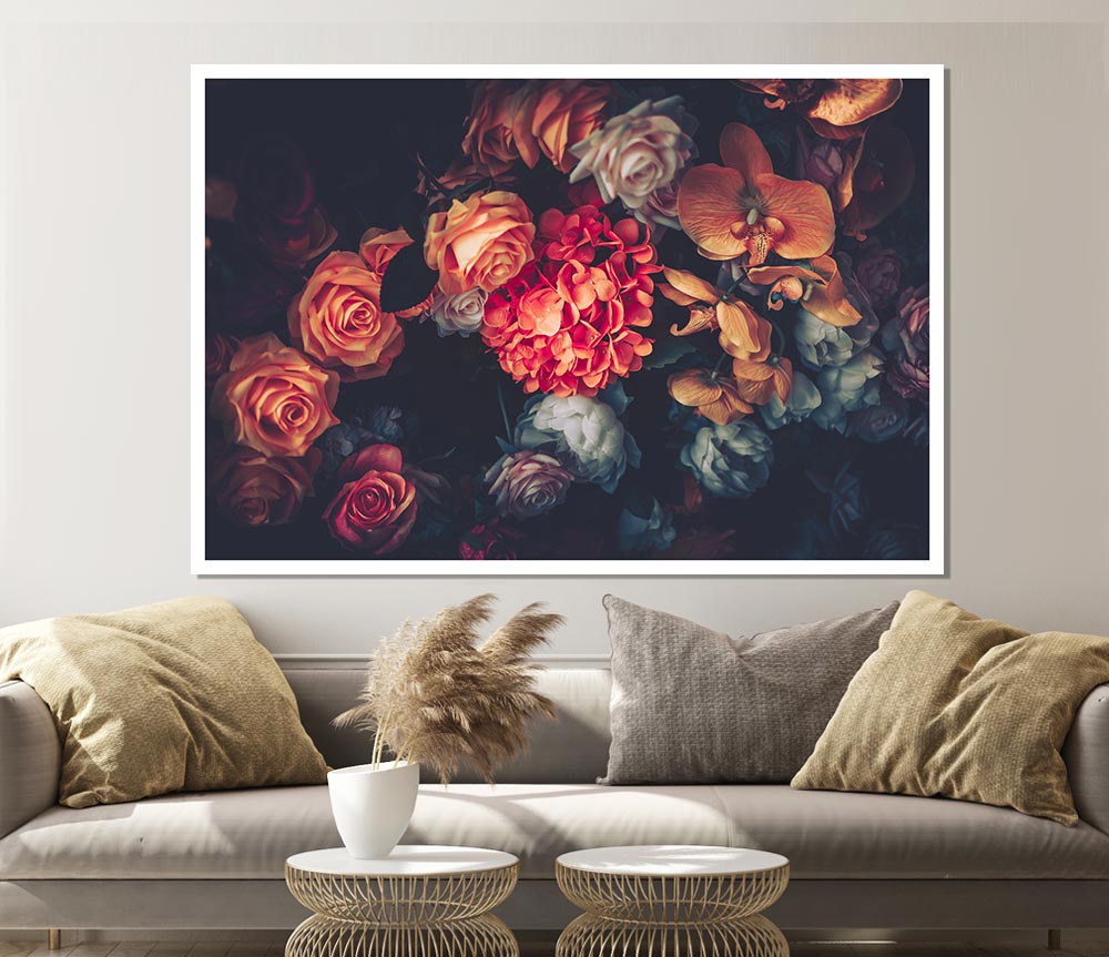 Autumn Coloure Flowers Print Poster Wall Art