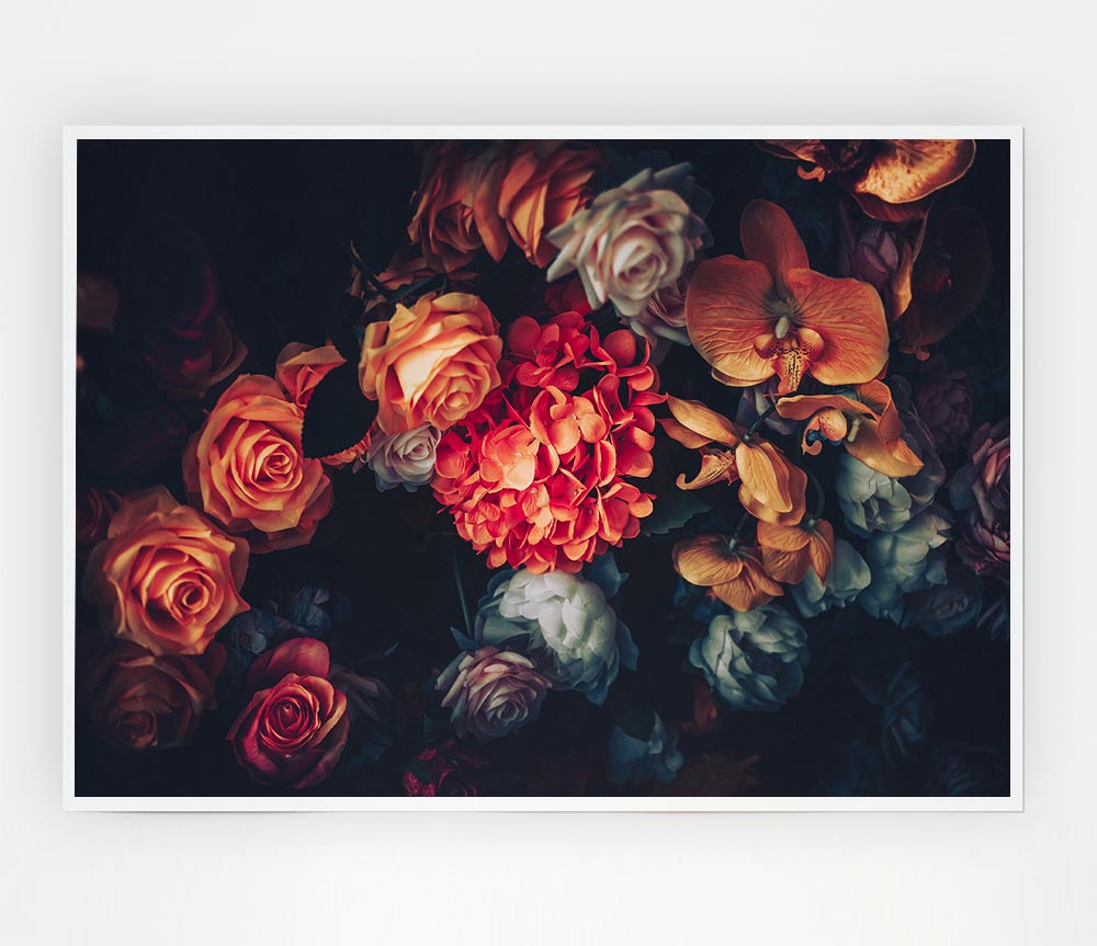 Autumn Coloure Flowers Print Poster Wall Art