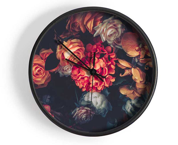 Autumn Coloure Flowers Clock - Wallart-Direct UK