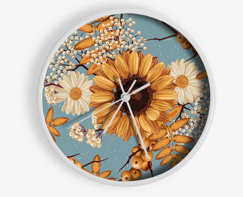 Sunflowers On Blue Clock - Wallart-Direct UK