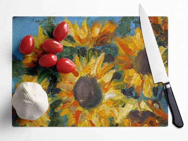 Sunflower Still Life Glass Chopping Board