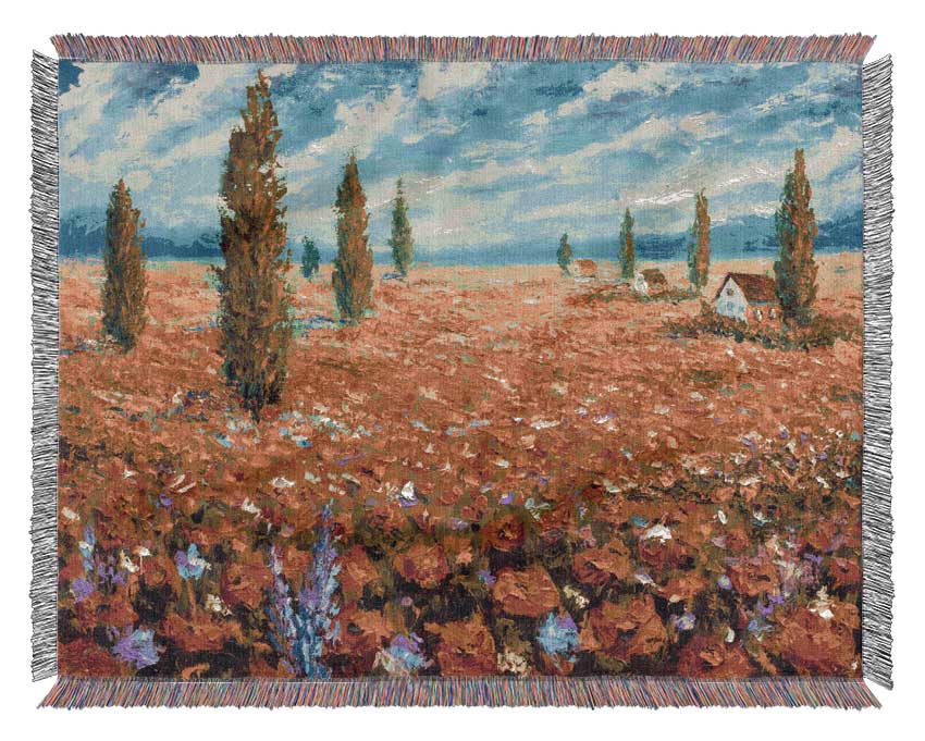 Field Of Trees And Flowers Woven Blanket