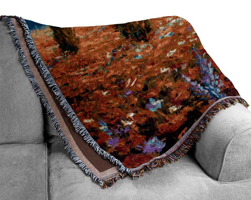 Field Of Trees And Flowers Woven Blanket