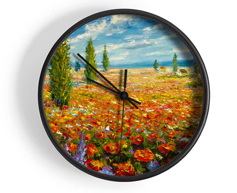 Field Of Trees And Flowers Clock - Wallart-Direct UK