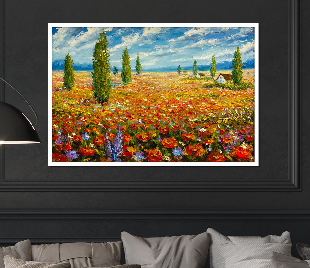 Field Of Trees And Flowers Print Poster Wall Art