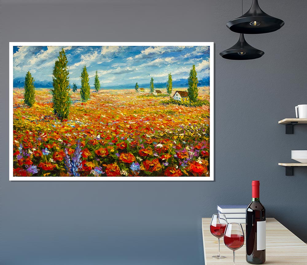 Field Of Trees And Flowers Print Poster Wall Art